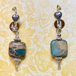 Silver Heart & Ocean  Jasper Stone Earrings